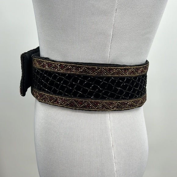 Vintage Christian‎ Dior Ceintures Wide Beaded Beaded Designer Belt Small Medium - Picture 3 of 10